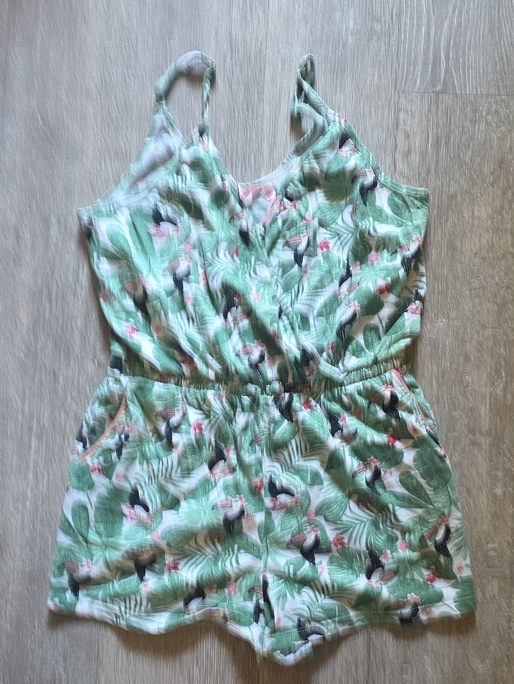Free Add On Tropical Green Toucan Romper with Adjustable Straps